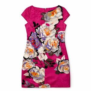 Bold Pattern Hot Pink Silky Floral Mini Dress Tiana B